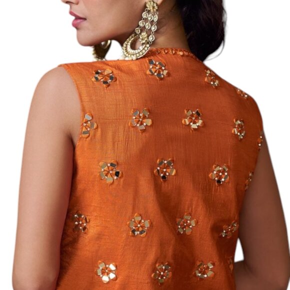 Rust Orange Party Wear Palazzo Suit with Embroidered Jacket - Picture 1 of 3